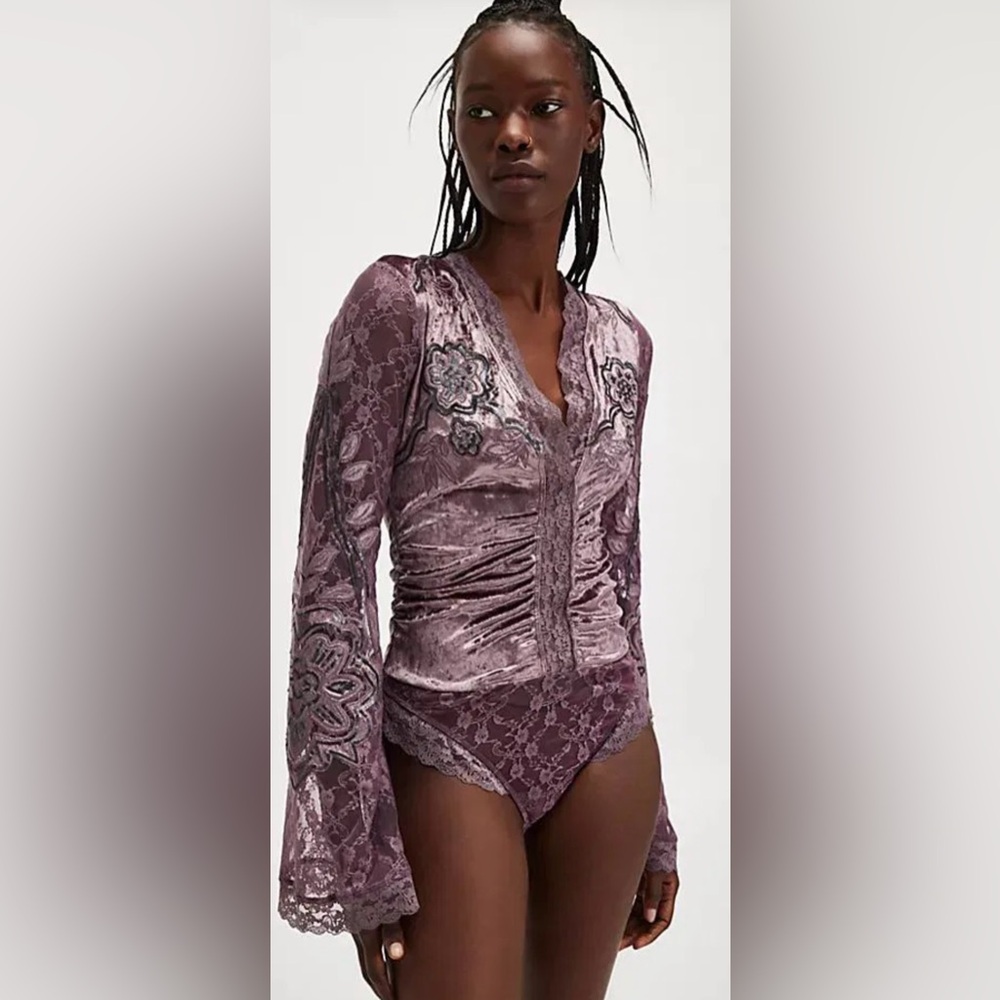 Free People NWOT Night Owl Bodysuit purple size S
